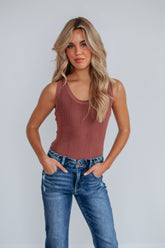 Dulcia Ribbed Bodysuit - Burlwood