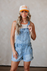 Dylan Hidden Short Overalls - Light Wash