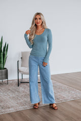 Karigan Ribbed Top - Dusty Coast