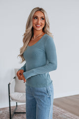 Karigan Ribbed Top - Dusty Coast