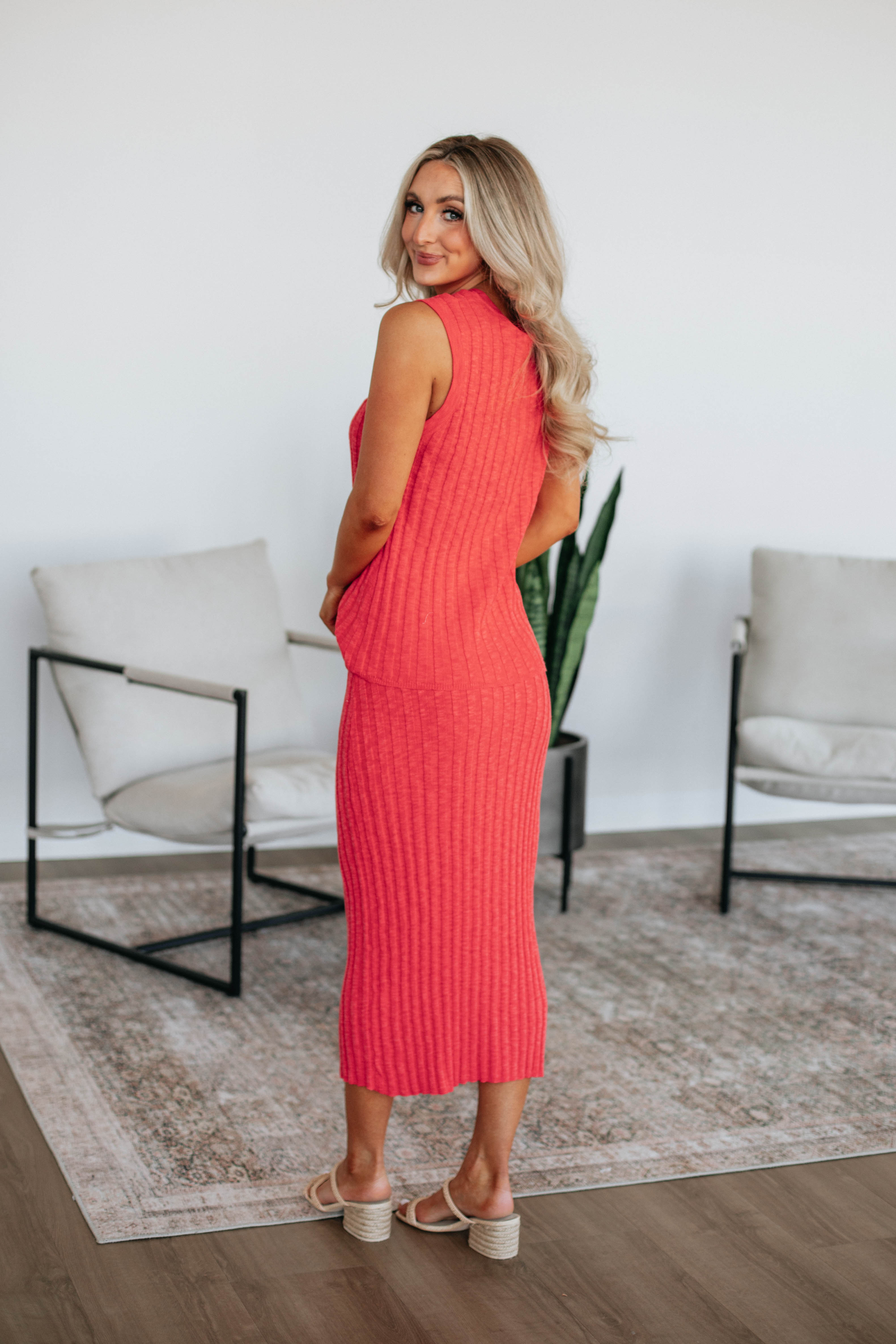 Andri Knit Skirt - Deep Coral