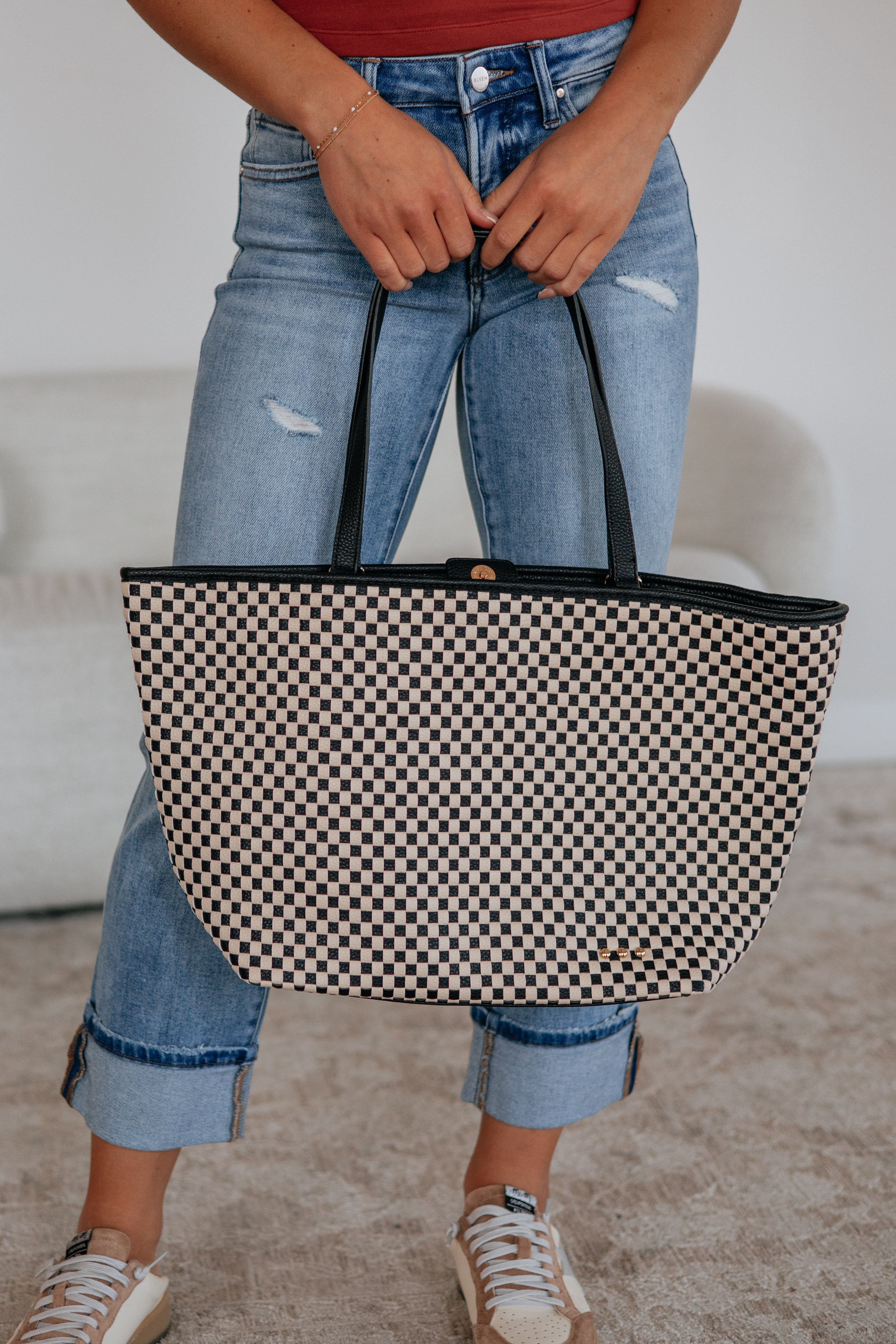 Keeley Checkered Tote Bag - Black