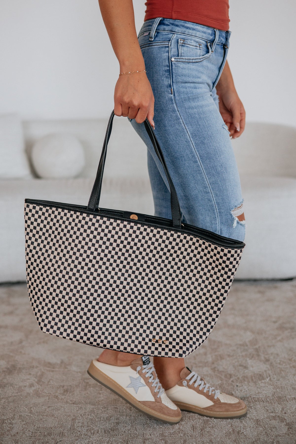 Keeley Checkered Tote Bag - Black