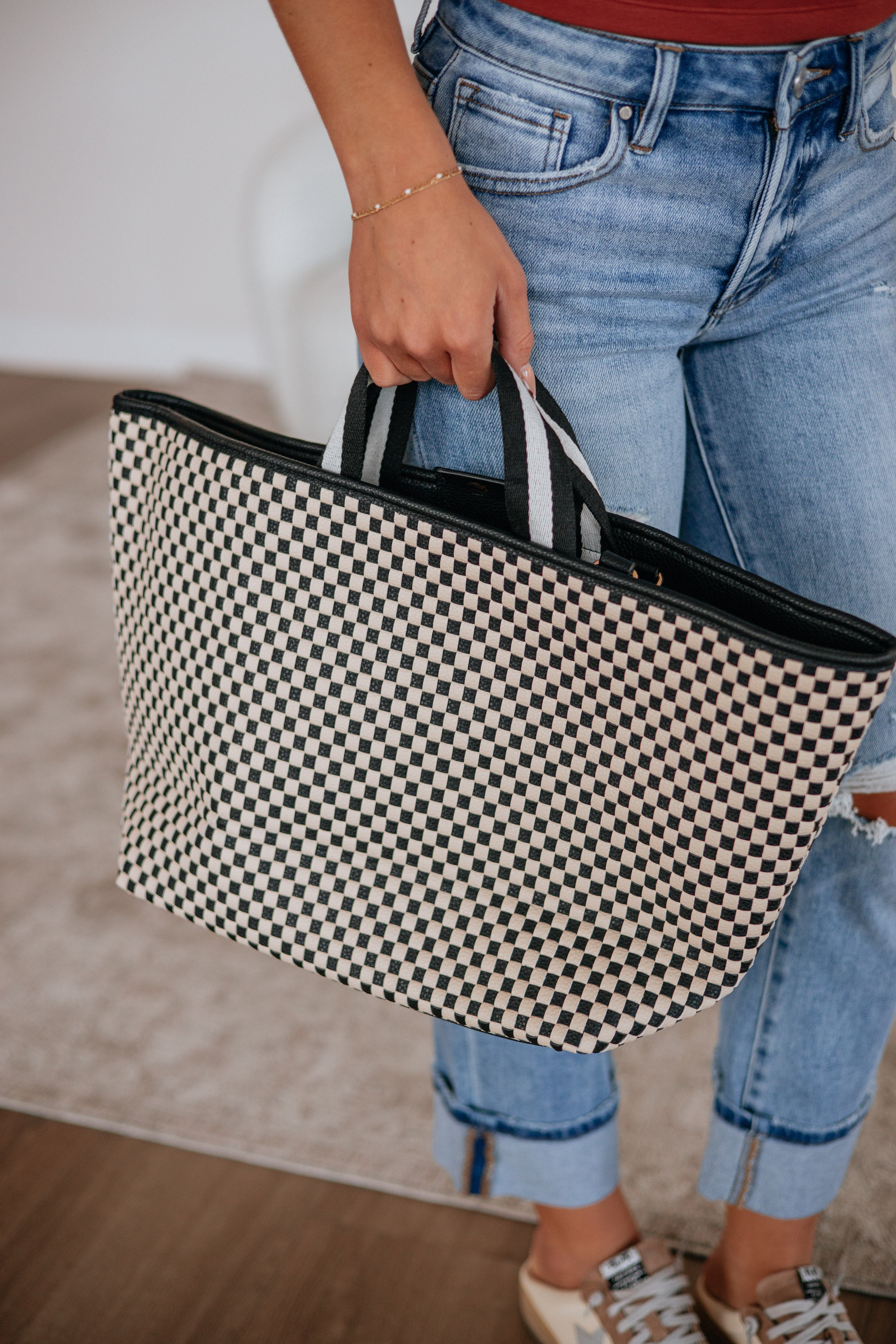 Keeley Checkered Tote Bag - Black