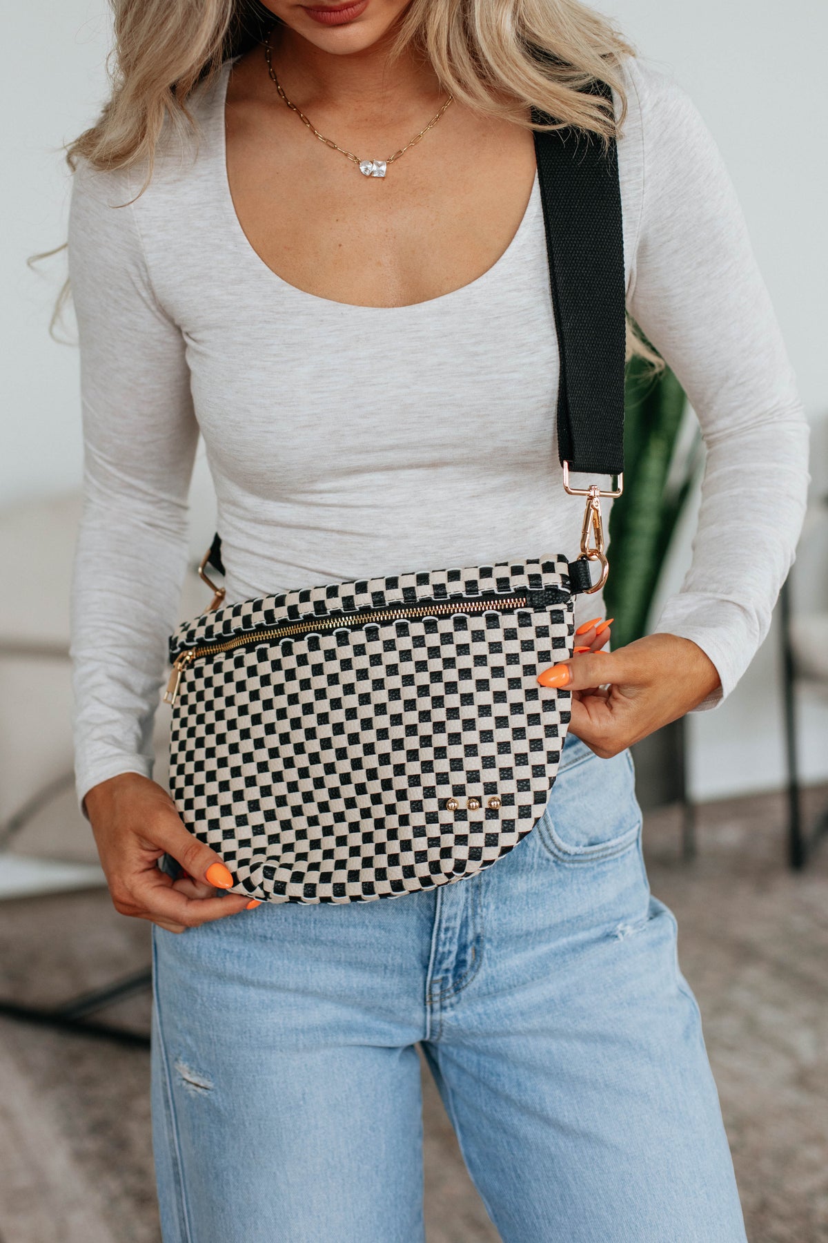Patsy Checkered Bum Bag - Black