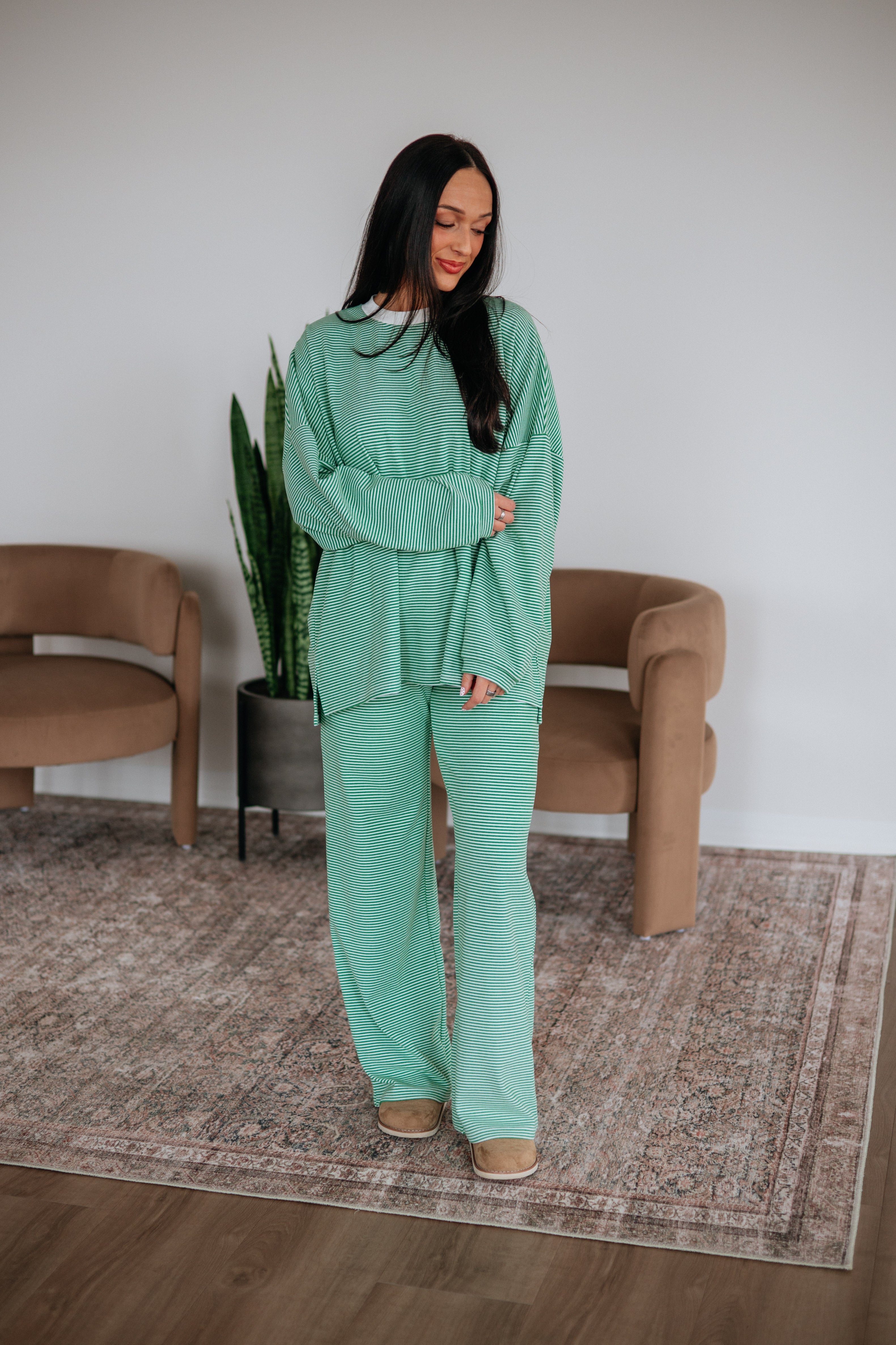 Cayla Striped Pants - Kelly Green Mix