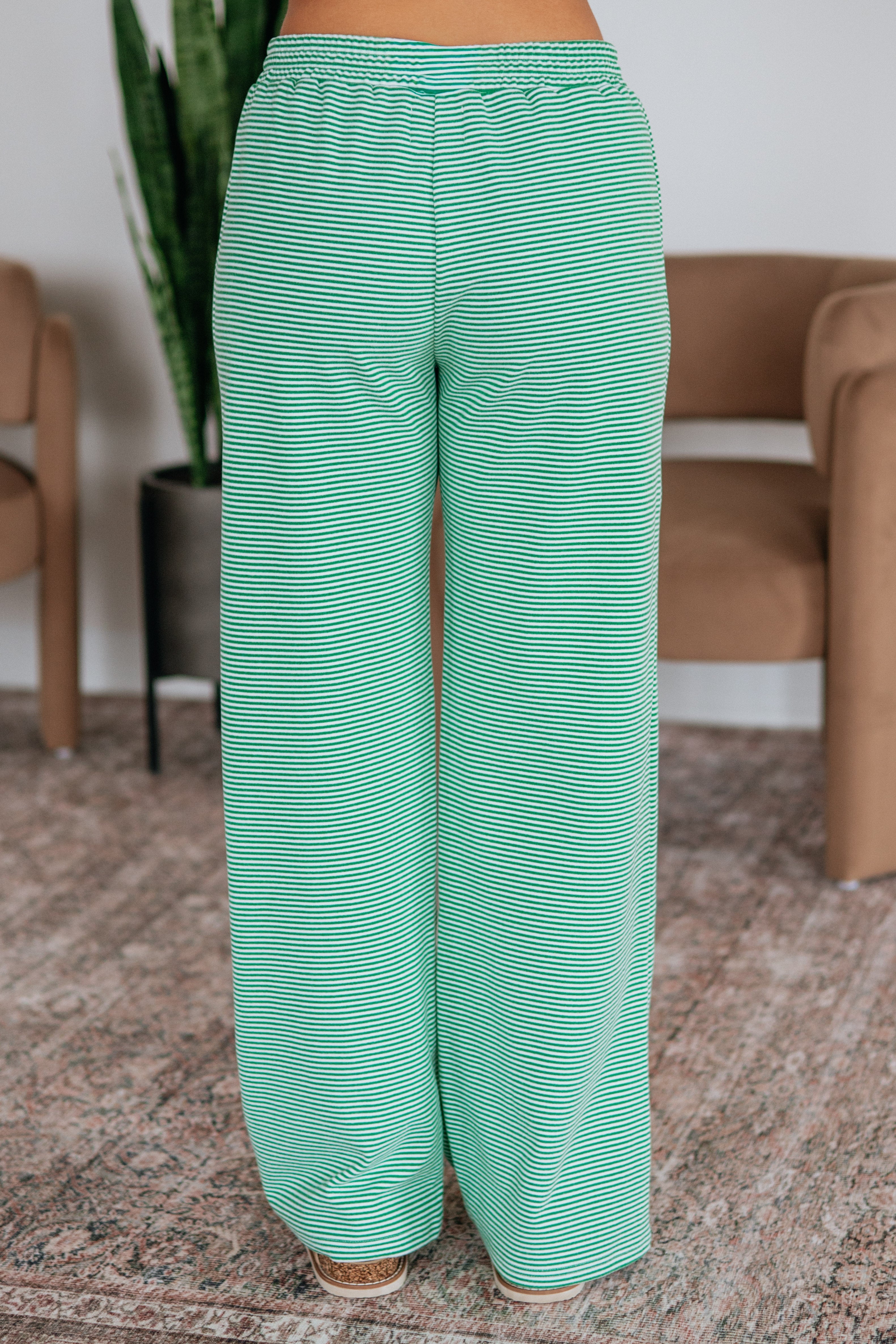 Cayla Striped Pants - Kelly Green Mix