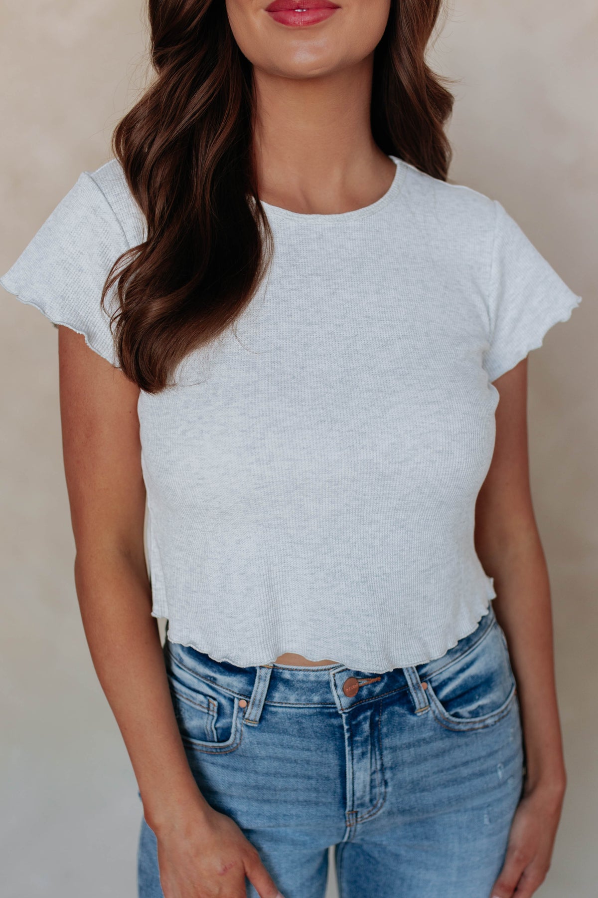 Tara Waffle Knit Top - Grey Melange