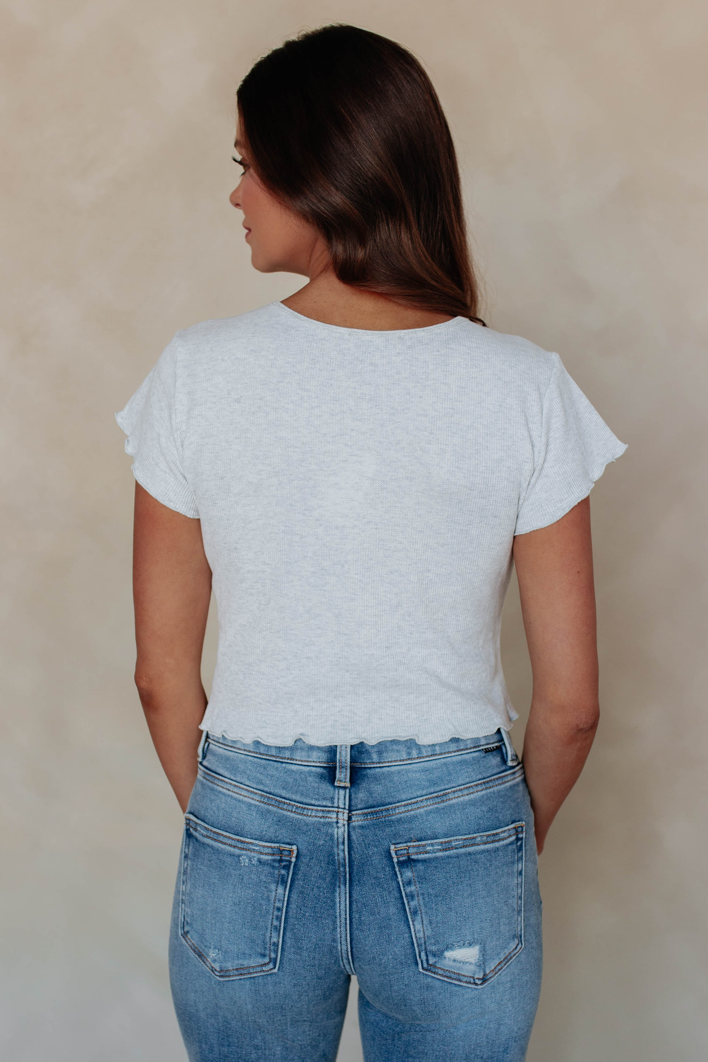 Tara Waffle Knit Top - Grey Melange