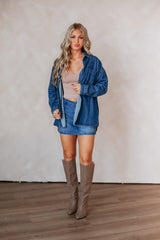 Jersie Denim Shacket - Medium Wash