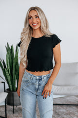 Tara Waffle Knit Top - Black