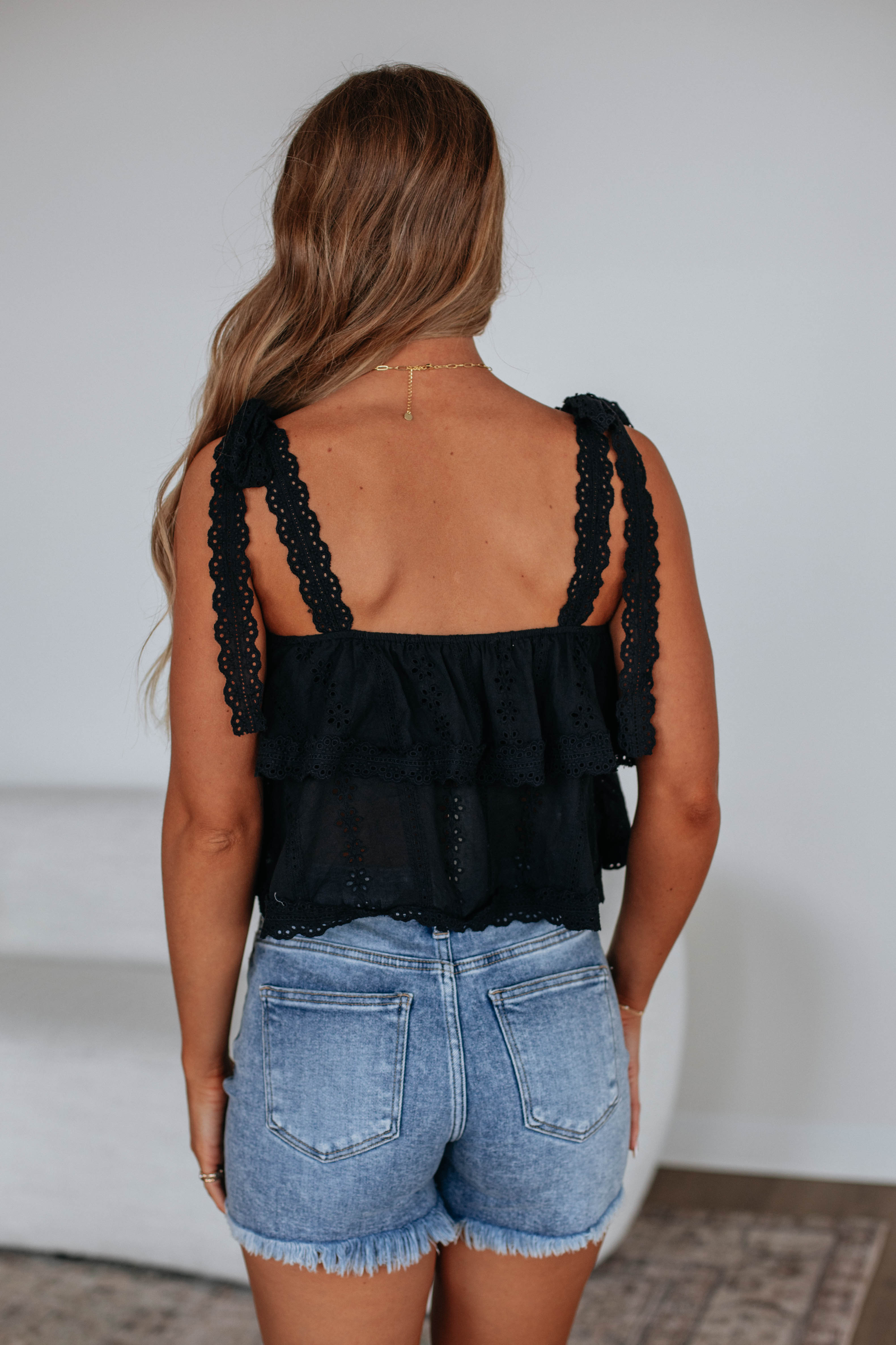 Mabel Eyelet Tank - Black