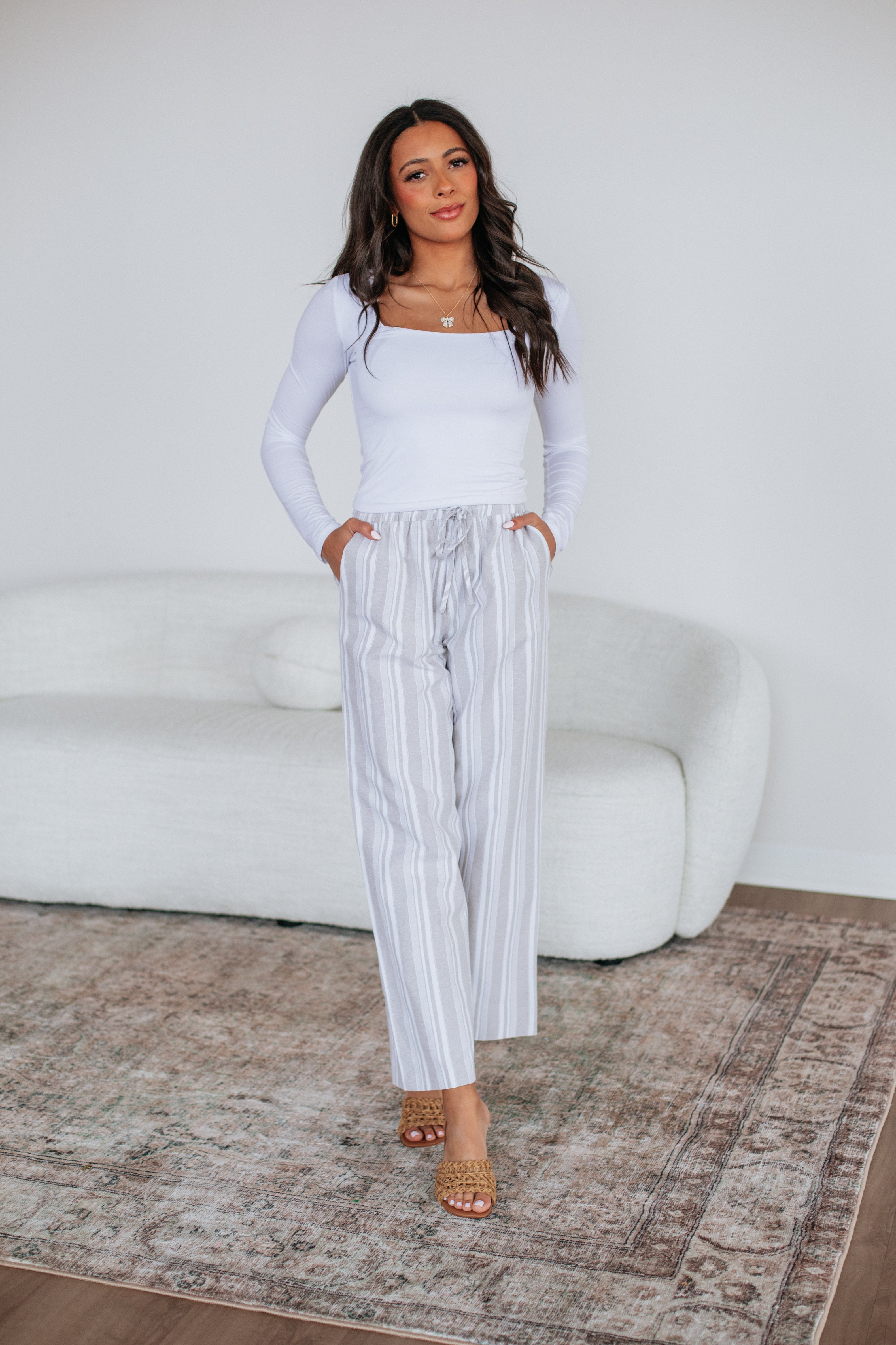 Marlowe Striped Pants - Sand Mix