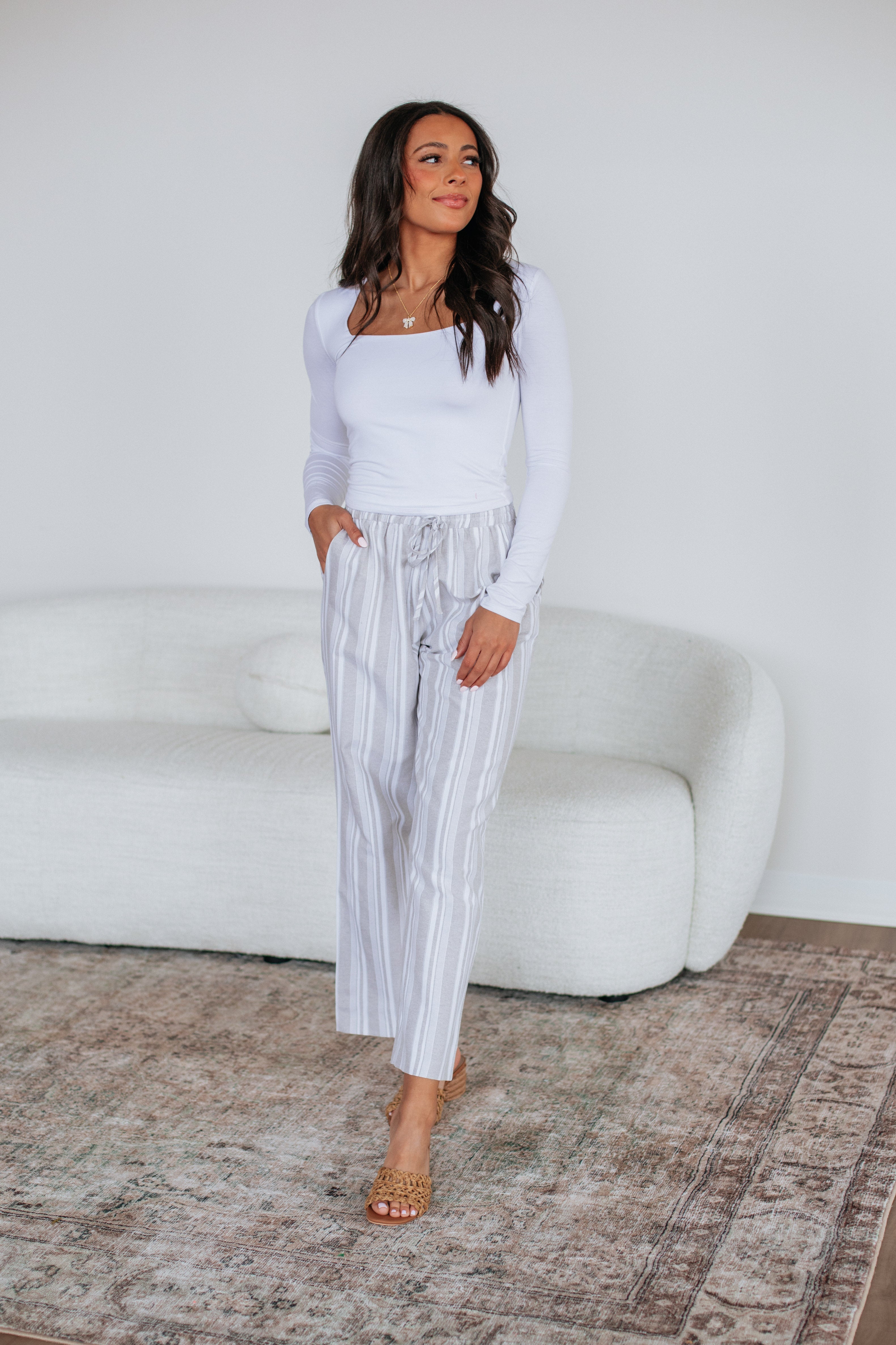 Marlowe Striped Pants - Sand Mix