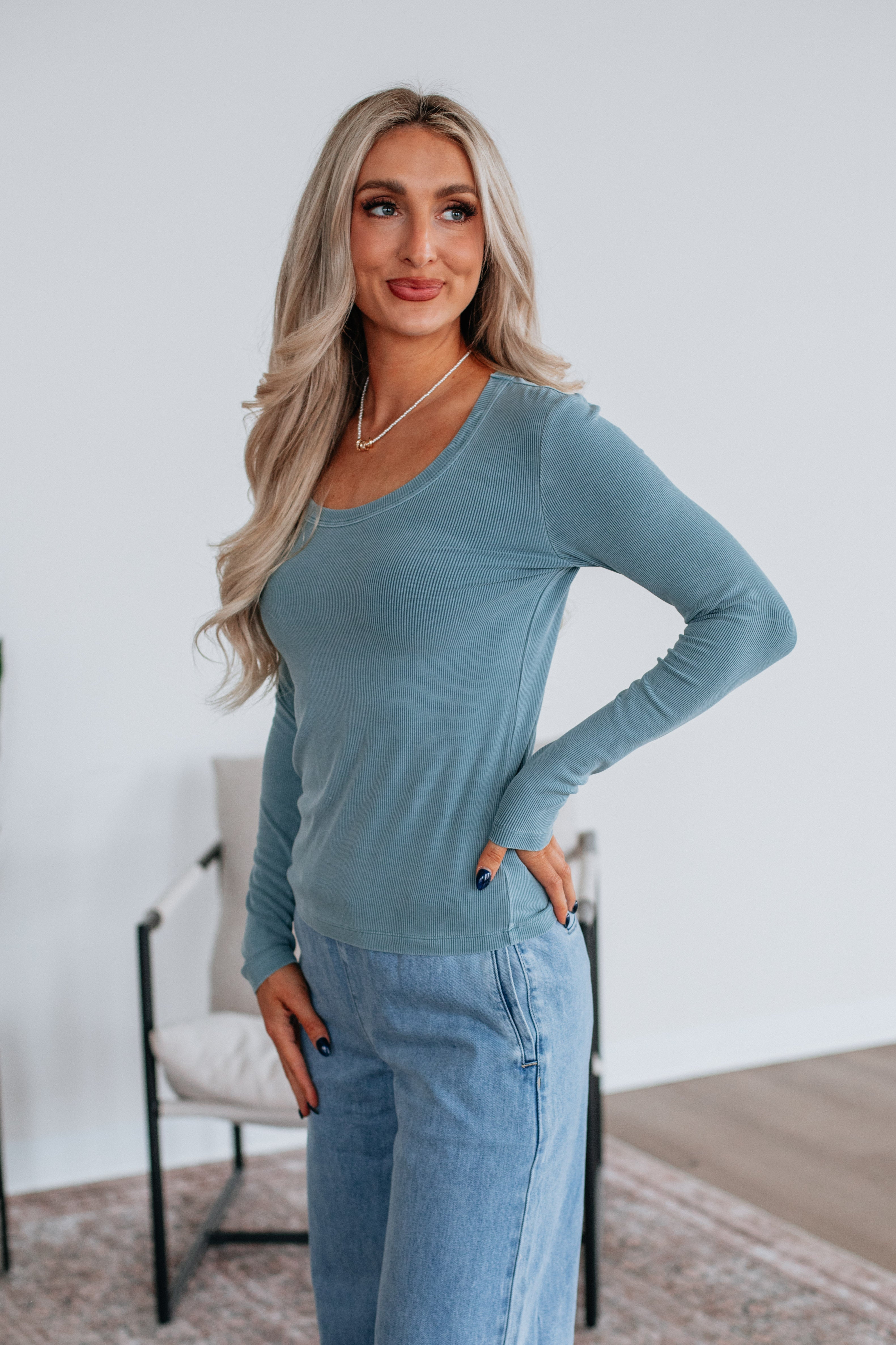 Karigan Ribbed Top - Dusty Coast
