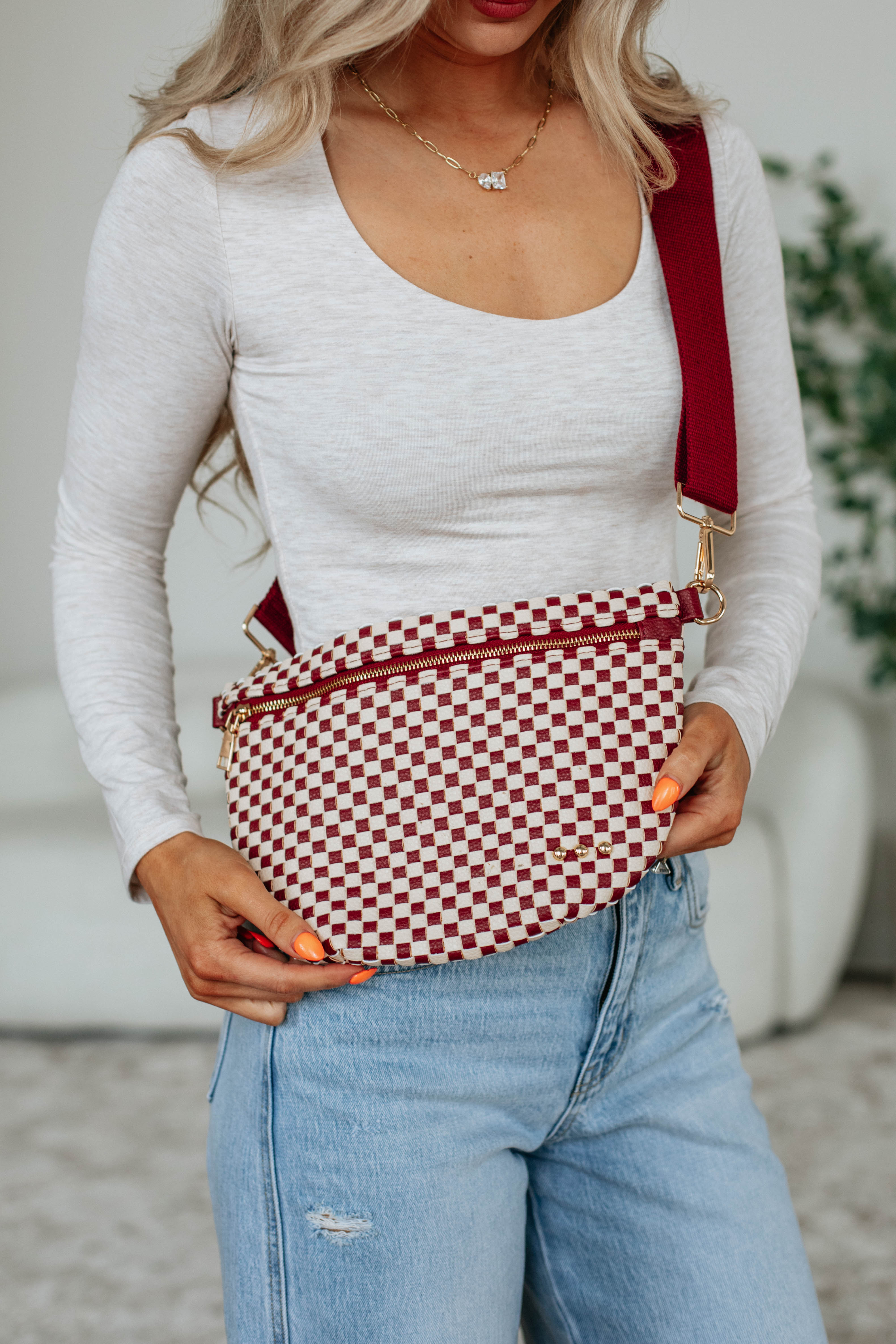 Patsy Checkered Bum Bag - Wine