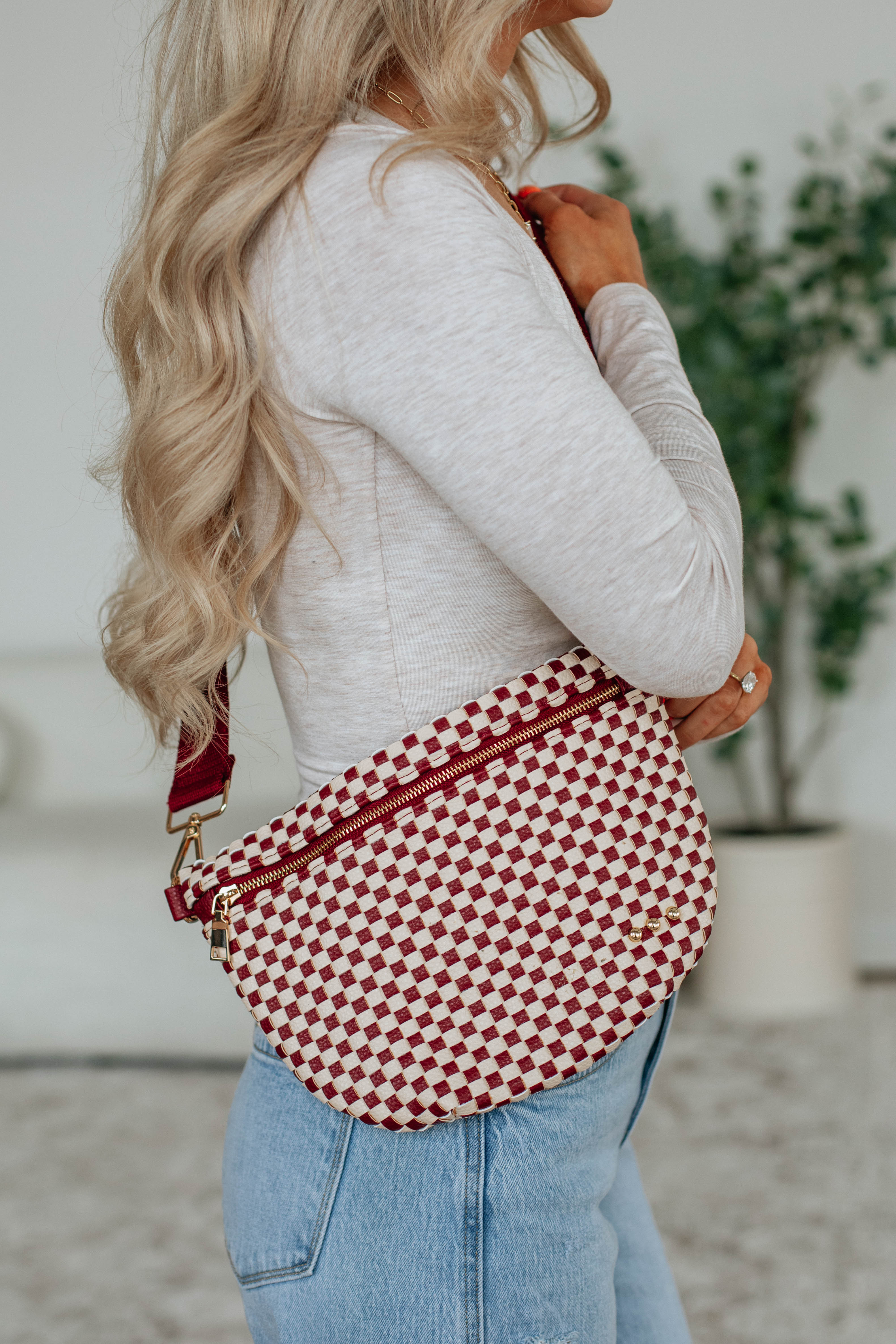 Patsy Checkered Bum Bag - Wine
