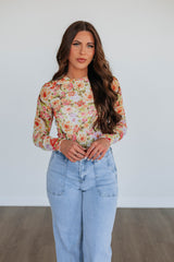 Portia Floral Mesh Top - Cream Mix