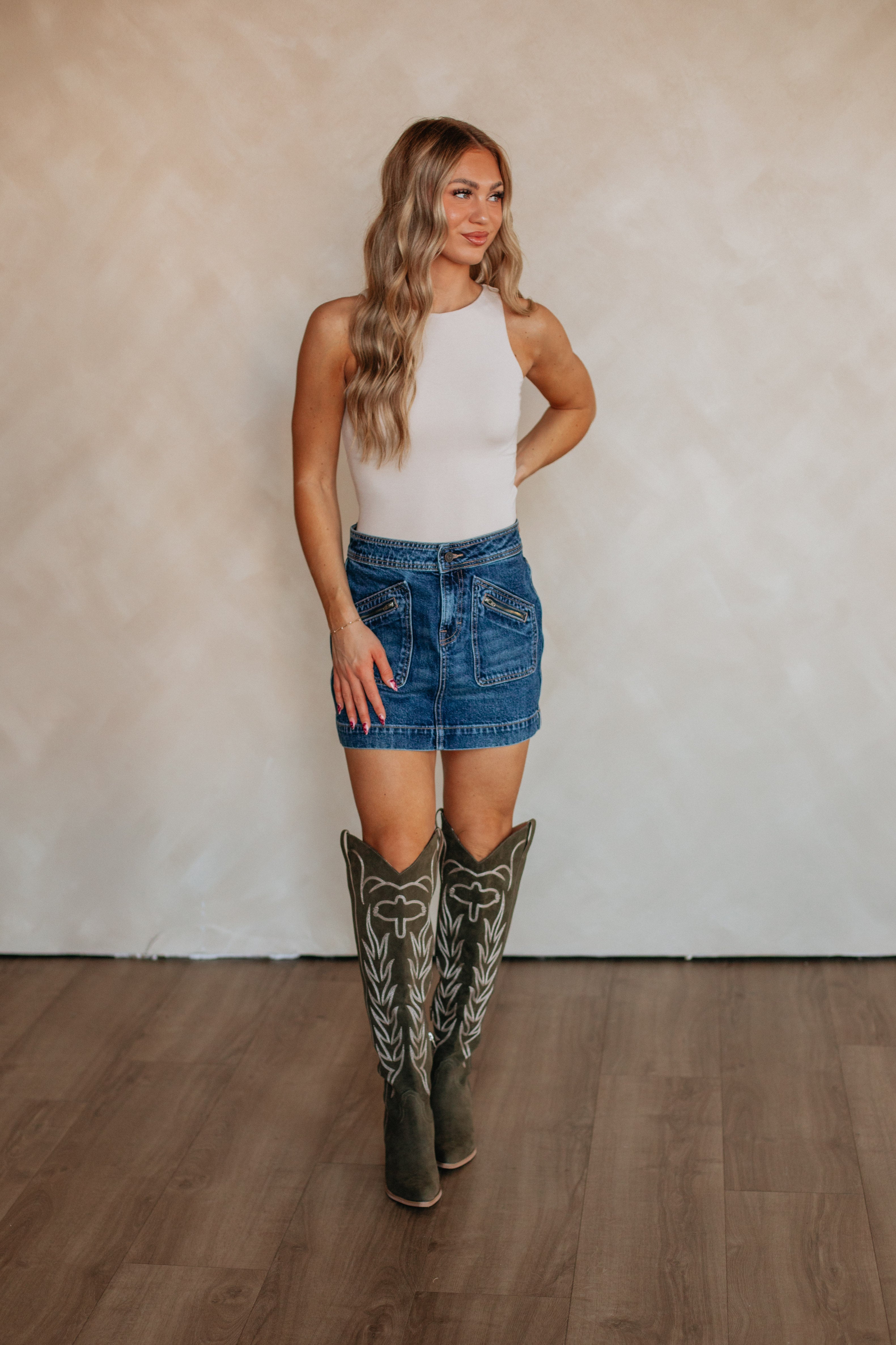 Peyton Hidden Denim Skirt - Dark Wash