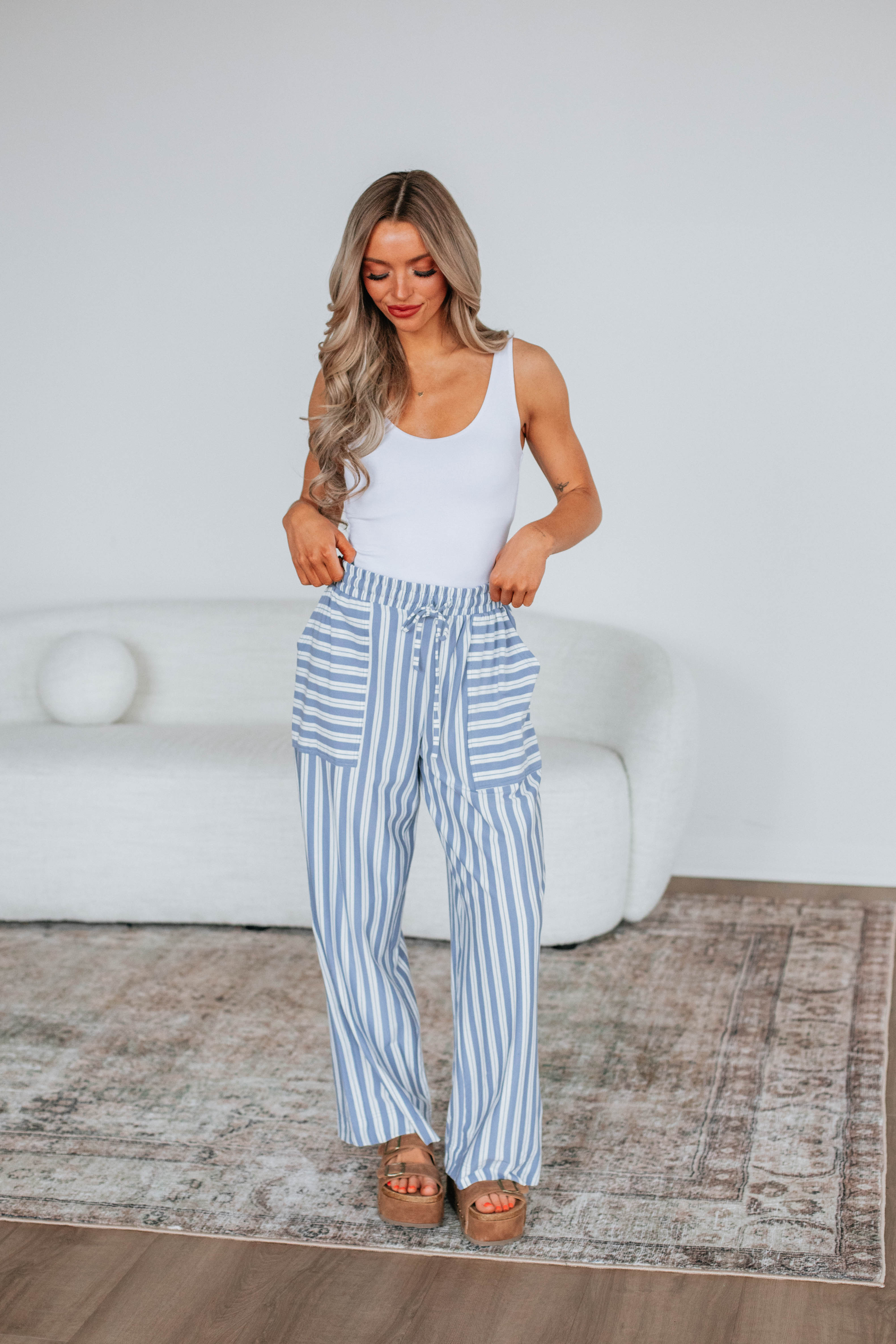 Shannon Striped Pants - Chambray Mix