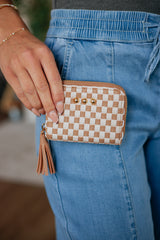 Never On Schedule Checkered Wallet - Tan