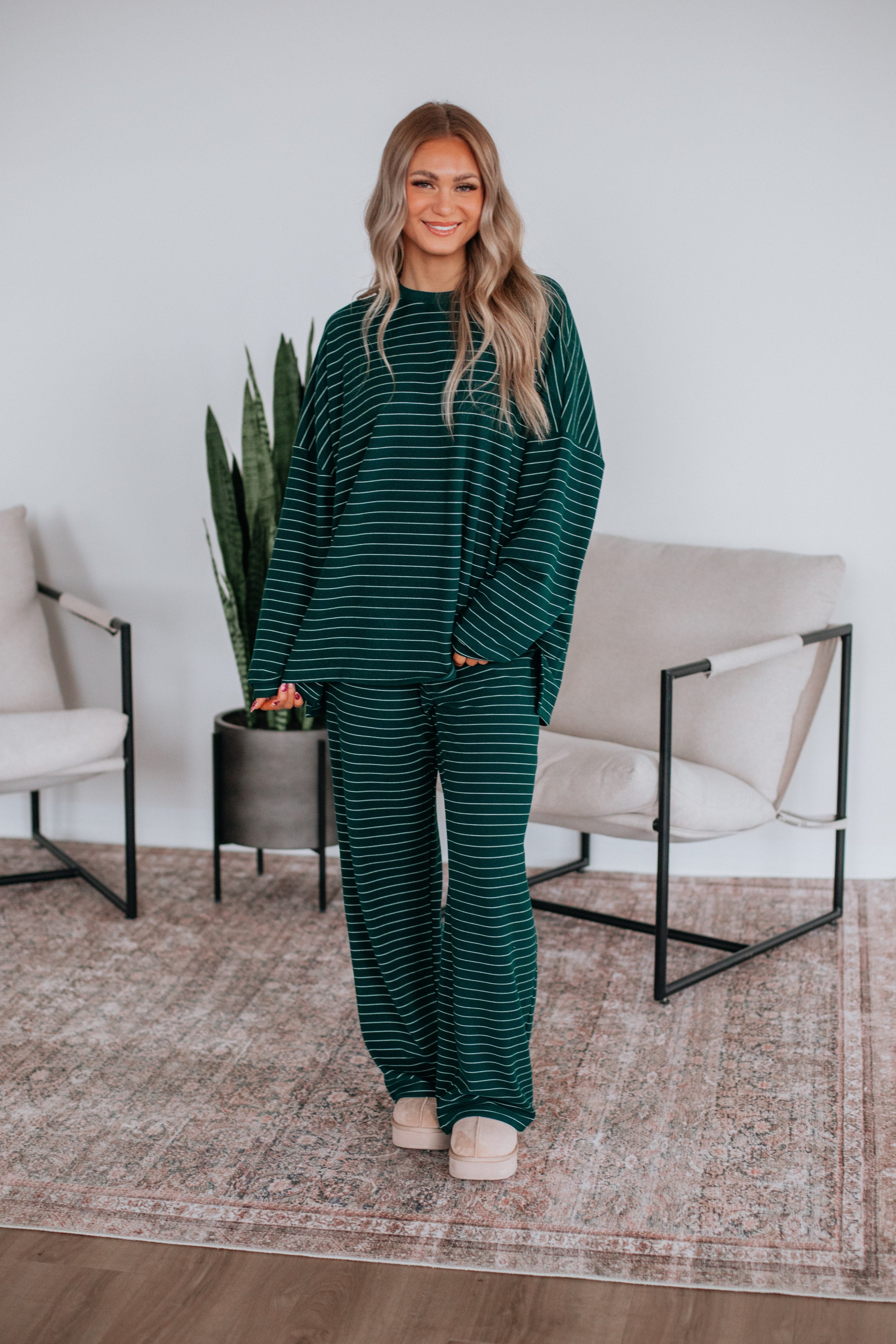 Cayla Striped Pants - Pine Mix