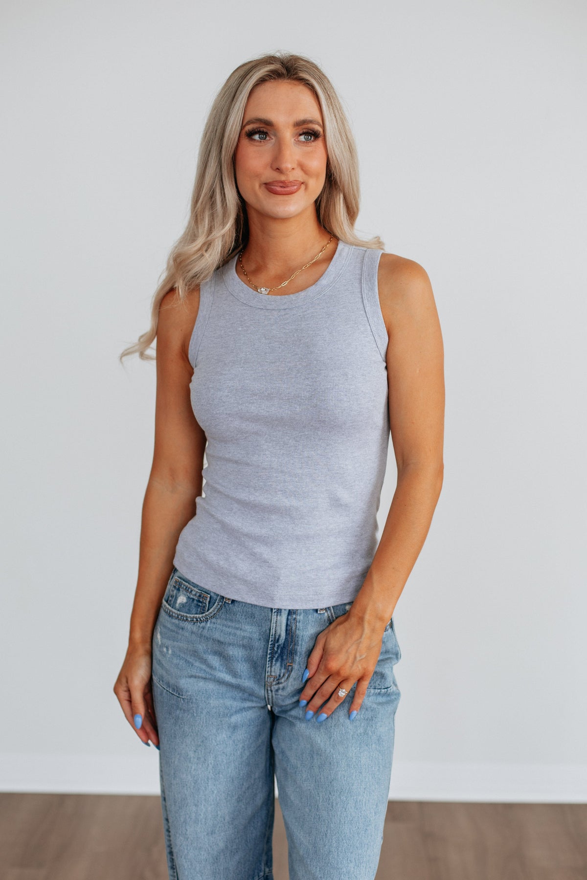 Brighton Ribbed Tank - Heather Grey