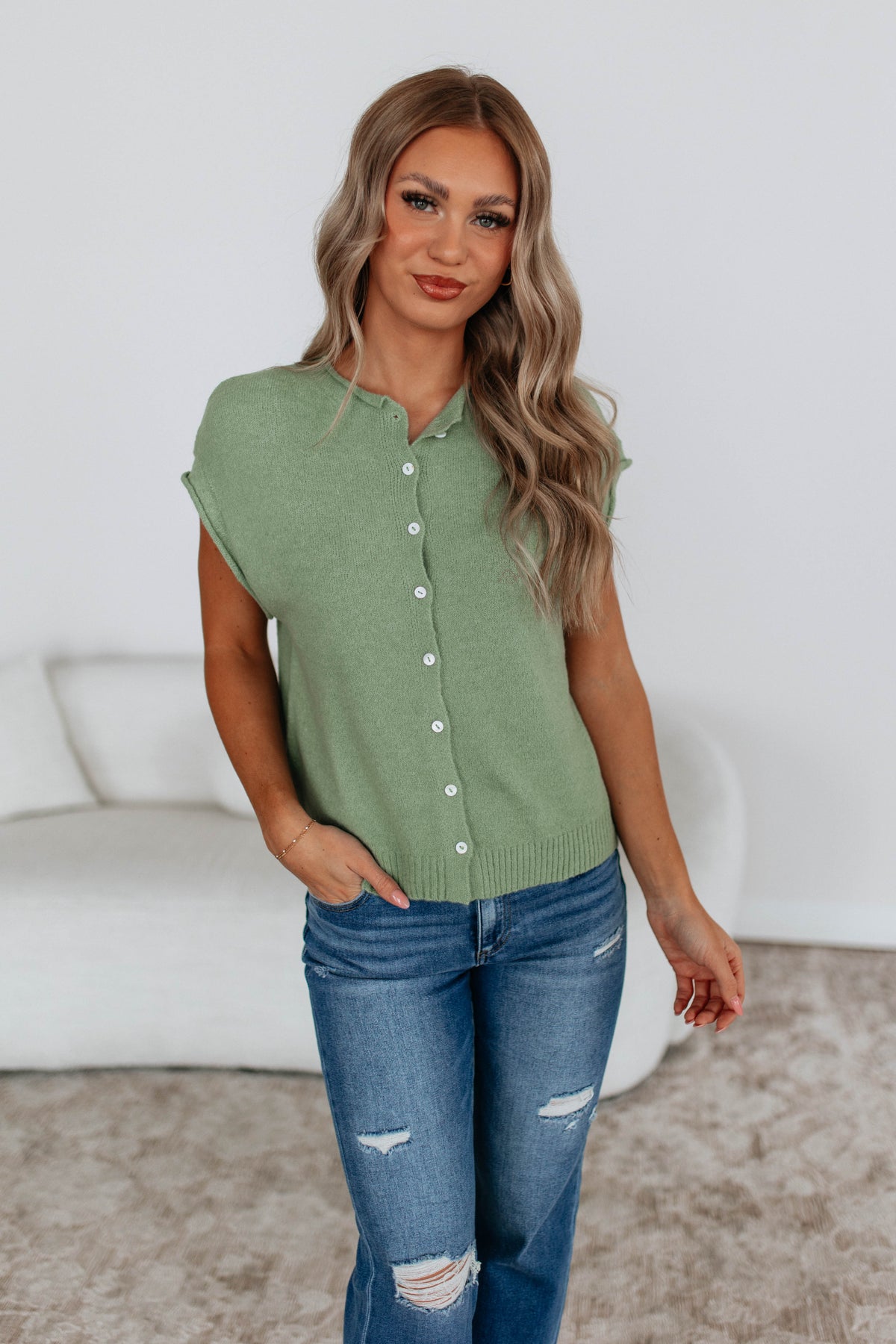 Camry Cardigan Top - Matcha