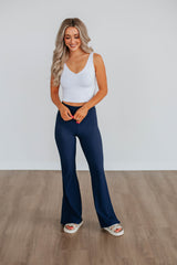 Zinia Ribbed Flare Leggings - Navy