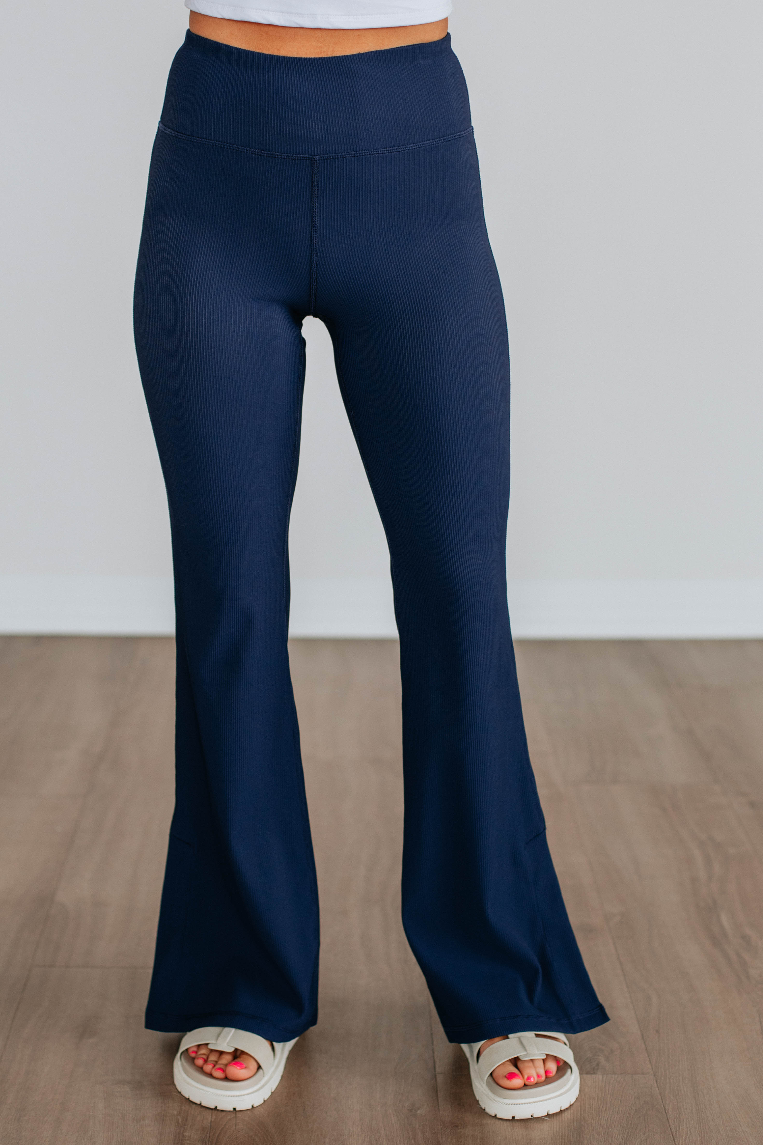 Zinia Ribbed Flare Leggings - Navy