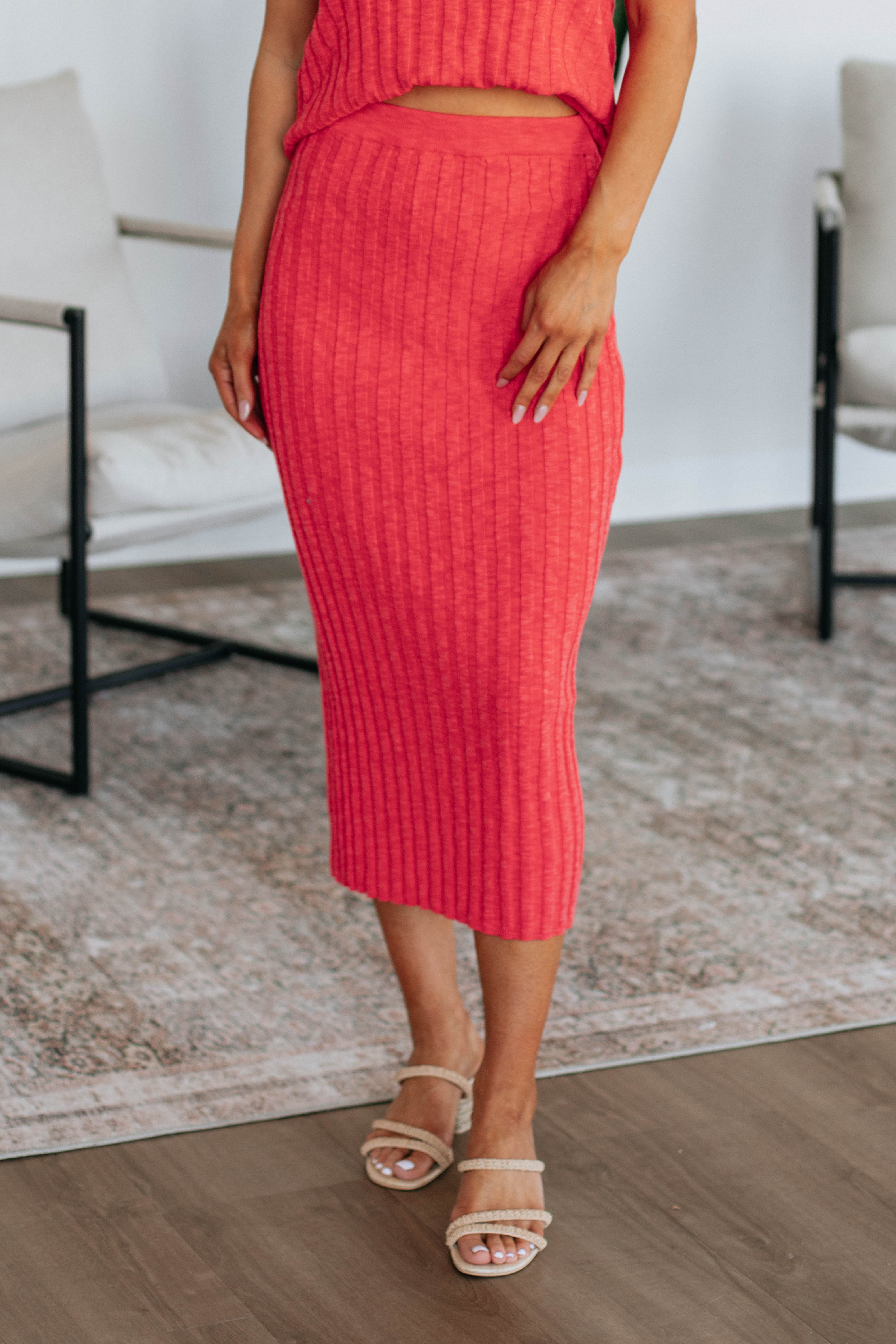 Andri Knit Skirt - Deep Coral
